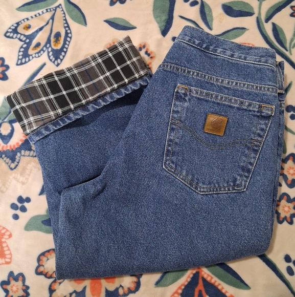 Carhartt Mens Winter Thermal Plaid Lined Blue Jeans Size 30x32 - Picture 3 of 16